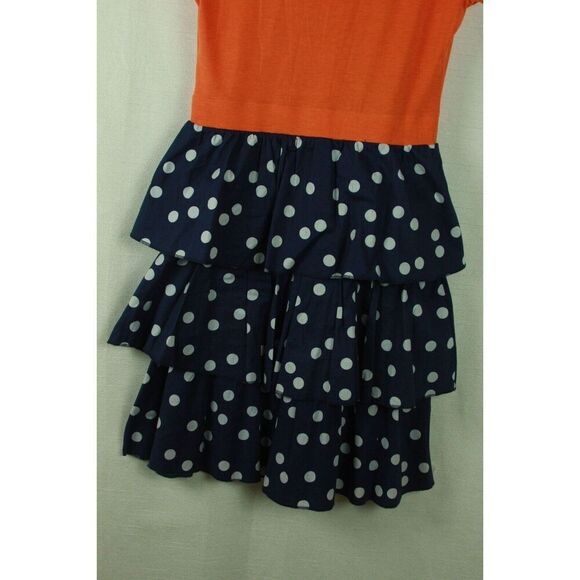 Shabby Apple Dress Small Women's Ruffle Polka Dot Orange Navy Blue Vintage Style - Picture 3 of 8